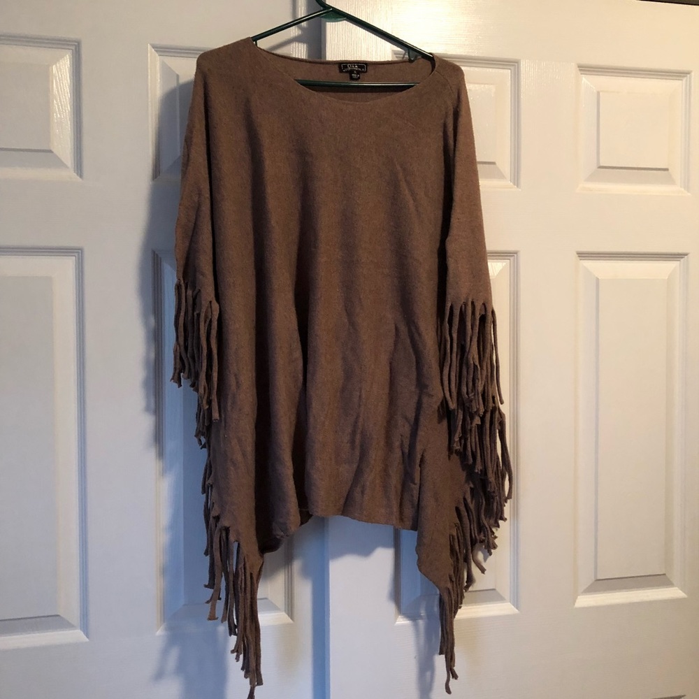 Lisa International Soft Fringed Poncho